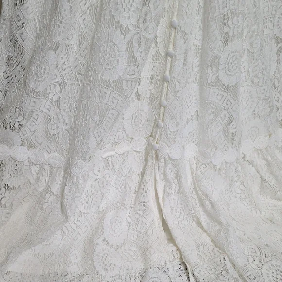 By The River Elegant White Lace Dress‎ Midi Casual Wedding Size Large V-neck - Picture 7 of 15
